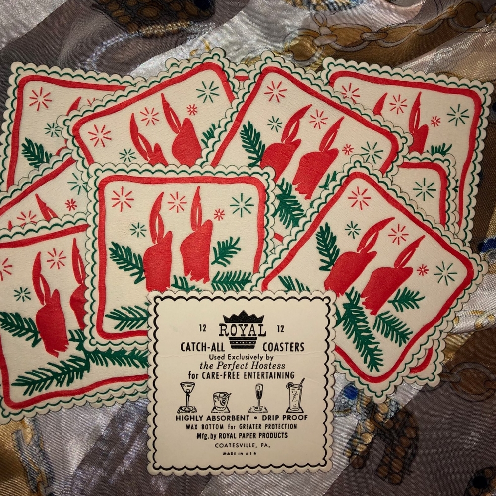 🎄VTG Coasters, 1950/60's, Paper, 12 Xmas Design